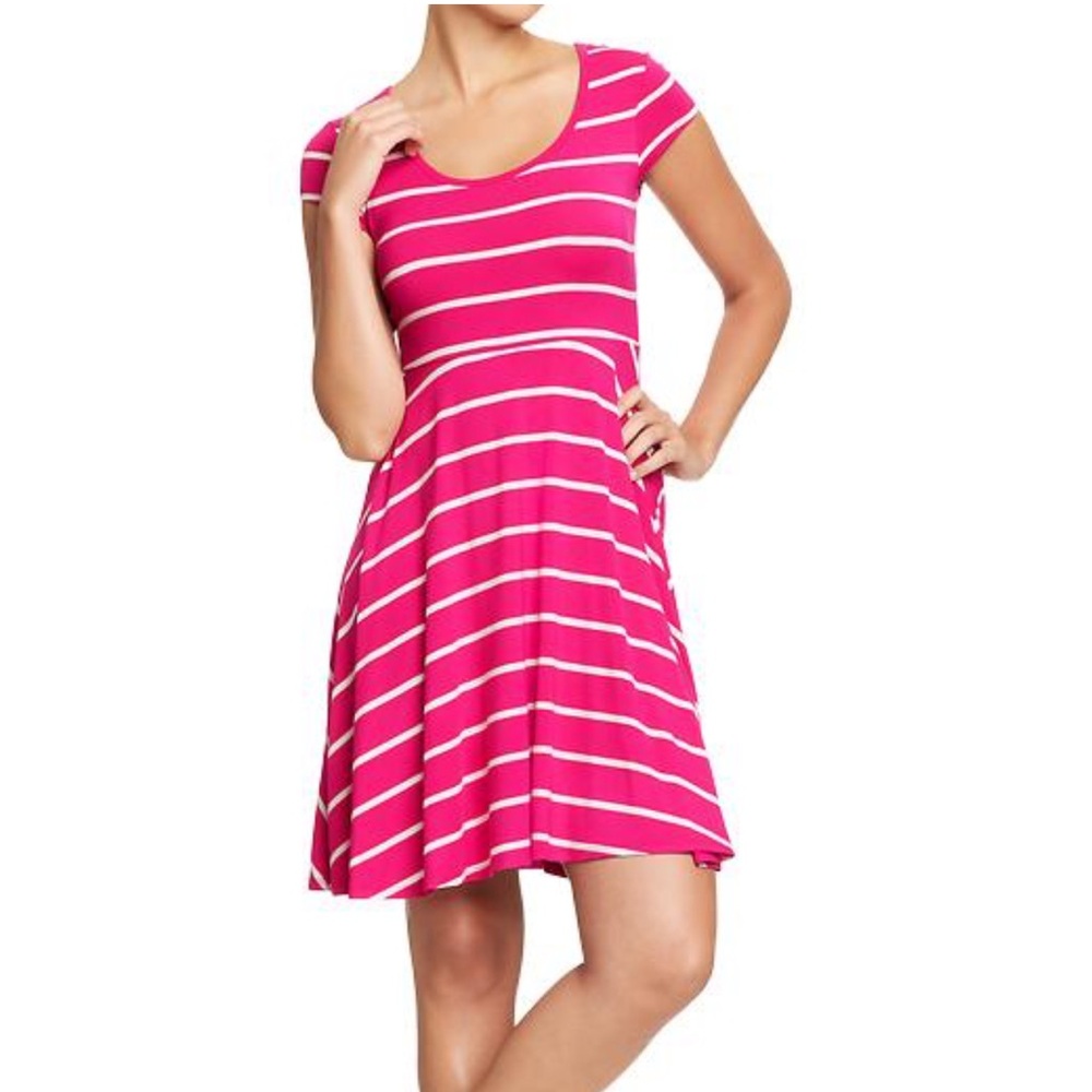 Old Navy Pink and White Striped Midi Dress